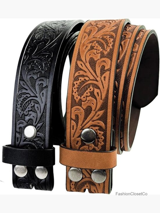 2 Pack Western Belts Without Buckle PU Leather Cowgirl Cowboy Belt Strap 1.5